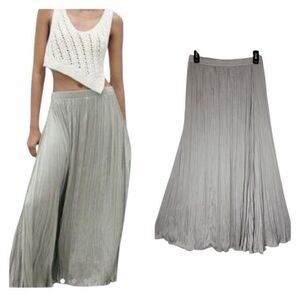 NEW Zara Oyster Satin Crinkle Effect Pleated Maxi Skirt Sz M/L Old Money NWT